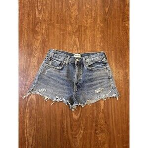 Agolde Los Angeles Women's Denim Shorts Light Blue Distressed Raw Hem Size 26